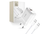Telefon - Adapter i Ladowarka - Tech-Protect C20W USB-C PD 20W / USB-A QC 3.0 Network Charger with USB-C / USB-C Cable - White - 9490713930373