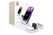Telefon - Adapter i Ladowarka - Tech-Protect QI15W-A27 3in1 Inductive Charger with MagSafe Stand for Smartphone / Apple Watch / AirPods - White - 9490713934647