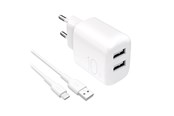 Telefon - Adapter i Ladowarka - Puro PROLITE 10W 2x USB-A wall charger + USB-A - USB-C cable 1.2m - white - PUTC2USBA10WDYKACWHI