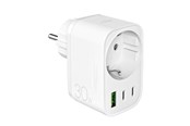 Kable - rózne - Puro 30W Power Delivery Charger with Schuko Plug and Socket 2x USB-C + 1x USB-A - White - PUTCSPUSBA2C30WWHI