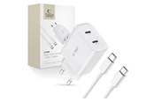 Telefon - Adapter i Ladowarka - Tech-Protect C20W AC Charger 2x USB-C PD 20W with USB-C / USB-C Cable - White - 9319456607291