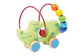Zabawki dla niemowlat - Bigjigs Wooden Push Figure Crocodile with Bead Spiral - BB070