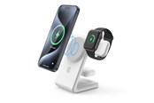 Telefon - Adapter i Ładowarka - CRONG MagSpot Pivot Stand - 3-in-1 Wireless Charger with MagSafe for iPhone Apple Watch and AirPods - White - CRG-MSPS-WHT