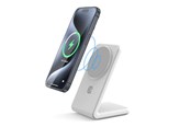 Telefon - Adapter i Ładowarka - CRONG MagSpot Stand - 2-in-1 Wireless Charger with MagSafe for iPhone and AirPods - White - CRG-MSS-WHT