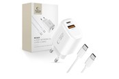 Telefon - Adapter i Ładowarka - Tech-Protect NCA20 PD 20W QC3.0 USB-A / USB-C + USB-C / USB-C Cable 100cm - White - 5906302330553