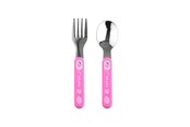 Akcesoria dla niemowlat - Akuku Stainless steel spoon and fork PINK - A0101