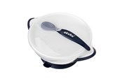 Akcesoria dla niemowlat - Akuku Suction bowl with spoon WHITE/NAVY BLUE - A0503