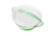 Akcesoria dla niemowlat - Akuku Suction bowl with spoon WHITE/GREEN - A0504