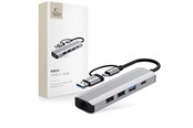 USB hub - Tech-Protect HB03 HUB Adapter 5in1 USB-C + USB2.0 + USB3.0 + RJ45 - Grey USB hub - 5 - USB 3.0 - Szary - 5906302360567