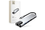 USB hub - Tech-Protect HB02 HUB Adapter 6in1 USB-C + USB2.0 + USB3.0 + HDMI 4K 30Hz + RJ45 + PD100W - Grey USB hub - 6 - USB 3.0 - Szary - 5906302360574