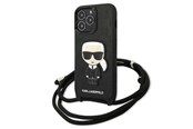 Telefon - Pokrowiec i etui - Karl Lagerfeld Leather Monogram Patch and Cord Iconik Case for iPhone 13 Pro / 13 - Black - 3666339049904