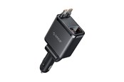 Telefon - Adapter i Ładowarka - ORICO Twin Reach 45W USB-A + USB-C Car Charger with Two Retractable USB-C Cables - Black - TR-45-1A3C-BK-EP-HU
