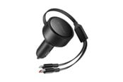 Telefon - Adapter i Ładowarka - ORICO Dual Stretch 60W USB-C Car Charger with Two Retractable USB-C + Lightning Cables - Black - DS-60-2C1L-BK-EP-HU