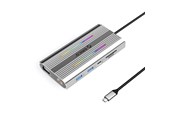USB hub - ORICO XCR 12in1 RGB USB-C Docking Station 3x USB-A USB-C PD 100W HDMI 4K VGA RJ45 Gigabit SD and microSD Card Reader - Silver USB hub - 12 - USB 3.1 - Szary - XDR-X2-SV-BP