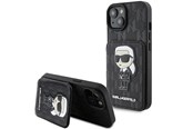 Telefon - Pokrowiec i etui - Karl Lagerfeld Saffiano Cardslots and Stand Monogram Ikonik Patch case for iPhone 15 - black - 3666339169473