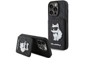 Telefon - Pokrowiec i etui - Karl Lagerfeld Saffiano Cardslots and Stand Monogram Choupette Case for iPhone 15 Pro - Black - 3666339169619