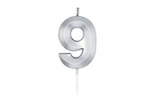 Zabawki - Globos Cake Candle 6cm Metallic Silver no.9 - 1029