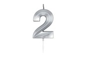 Zabawki - Globos Cake Candle 6cm Metallic Silver no.2 - 1022