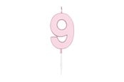 Zabawki - Globos Cake candle 4.5cm Pastel Pink no. 9 - 1119