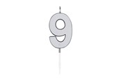 Zabawki - Globos Cake Candle 4.5cm Metallic Silver no. 9 - 1089