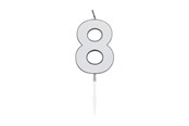 Zabawki - Globos Cake Candle 4.5cm Metallic Silver no. 8 - 1088