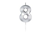 Zabawki - Globos Cake Candle 6cm Metallic Silver no.8 - 1028
