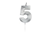 Zabawki - Globos Cake Candle 6cm Metallic Silver no.5 - 1025