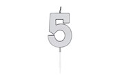 Zabawki - Globos Cake Candle 4.5cm Metallic Silver no. 5 - 1085