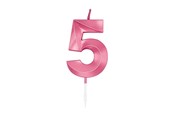 Zabawki - Globos Cake Candle 6cm Metallic Light Pink no. 5 - 1045