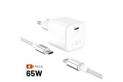 Telefon - Adapter i Ladowarka - FIXED Mini GaN Wall Charger 65W (Incl. 2m USB-C/C Cable) - White - FIXCG65M-CC-WH