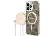 Telefon - Pokrowiec i etui - GUESS GUBPP13LH4EACSW Case+ Charger iPhone 13 Pro brown/brown hard case 4G Print MagSafe - 3666339102876