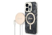 Telefon - Pokrowiec i etui - GUESS GUBPP14LHMEACSK Case+ Charger iPhone 14 Pro 6.1" black/black hard case Marble MagSafe - 3666339103132