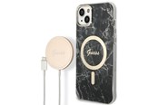 Telefon - Pokrowiec i etui - GUESS GUBPP14SHMEACSK Case+ Charger iPhone 14 6.1" black/black hard case Marble MagSafe - 3666339103118