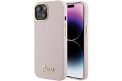 Telefon - Pokrowiec i etui - GUESS Silicone Script Metal Logo & Frame case for iPhone 15 - pink - 3666339149185