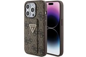 Telefon - Pokrowiec i etui - GUESS Grip Stand 4G Triangle Strass case for iPhone 15 Pro - brown - 3666339197452