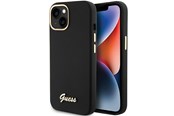 Telefon - Pokrowiec i etui - GUESS Silicone Script Metal Logo & Frame case for iPhone 15 - black - 3666339149321