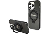 Telefon - Pokrowiec i etui - GUESS Ring Stand Script Glitter MagSafe case for iPhone 15 Pro - black - 3666339156343