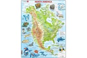Puzzle - Larsen Puzzles North America Topographical Map with Animals Jigsaw Puzzle – 66 pieces Maxi (36.5 x 28.5 cm) Podłoga - A32