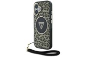 Telefon - Pokrowiec i etui - GUESS HC IML Leopard Triangle Cord Strap MagSafe iPhone 16 Case - Brown - 3666339432614