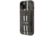Telefon - Pokrowiec i etui - GUESS 4G Stripes case with Magsafe wallet for iPhone 15 brown - 3666339452346
