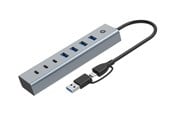 USB hub - Conceptronic HUBBIES HUBBIES20G - hub - 2-in-1 USB-A/C host cable USB powered aluminum with 25 cm cable - 7 ports USB hub - 7 - Szary - HUBBIES20G