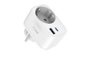 Telefon - Adapter i Ładowarka - SiGN Wall adapter with power outlet and USB ports 20W - White - SN-2009ACL