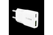 Telefon - Adapter i Ładowarka - SiGN GaN Ultra Slim Fast Charger USB-A & USB-C - PD & QC3.0 - 3A - 20W - White - SN-GAN20WAC