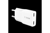Telefon - Adapter i Ładowarka - SiGN GaN Ultra Slim Fast Charger 2x USB-C - PD & QC3.0 - 3A - 20W - White - SN-GAN20WCC