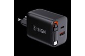 Telefon - Adapter i Ładowarka - SiGN GaN Fast Charger USB-C/USB-A 40W with extendable USB-C cable - Black - SN-TC-40B