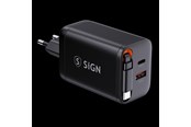 Telefon - Adapter i Ładowarka - SiGN GaN Fast Charger USB-C/USB-A 65W with extendable USB-C cable - Black - SN-TC-67B
