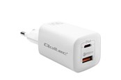 Telefon - Adapter i Ładowarka - Qoltec GaN ULTRA 50765 zasilacz - 65 W USB-C PD & USB-A QC 3.0 - White - 50765