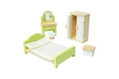 Zabawki drewniane - Bigjigs Wooden Dollhouse Bedroom Furniture - 5-piece. - 38001