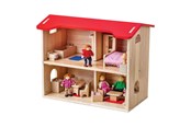 Zabawki drewniane - Bigjigs Wooden Dollhouse Complete with Furniture and 4 Dolls - BJ035