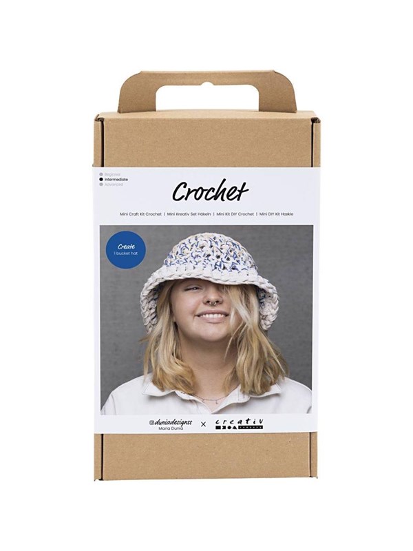 Zdjęcia - Kreatywność i rękodzieło Creativ Company Craft Kit Crochet - Chunky Bucket Hat - Blue/Light Natural/Yellow 977646